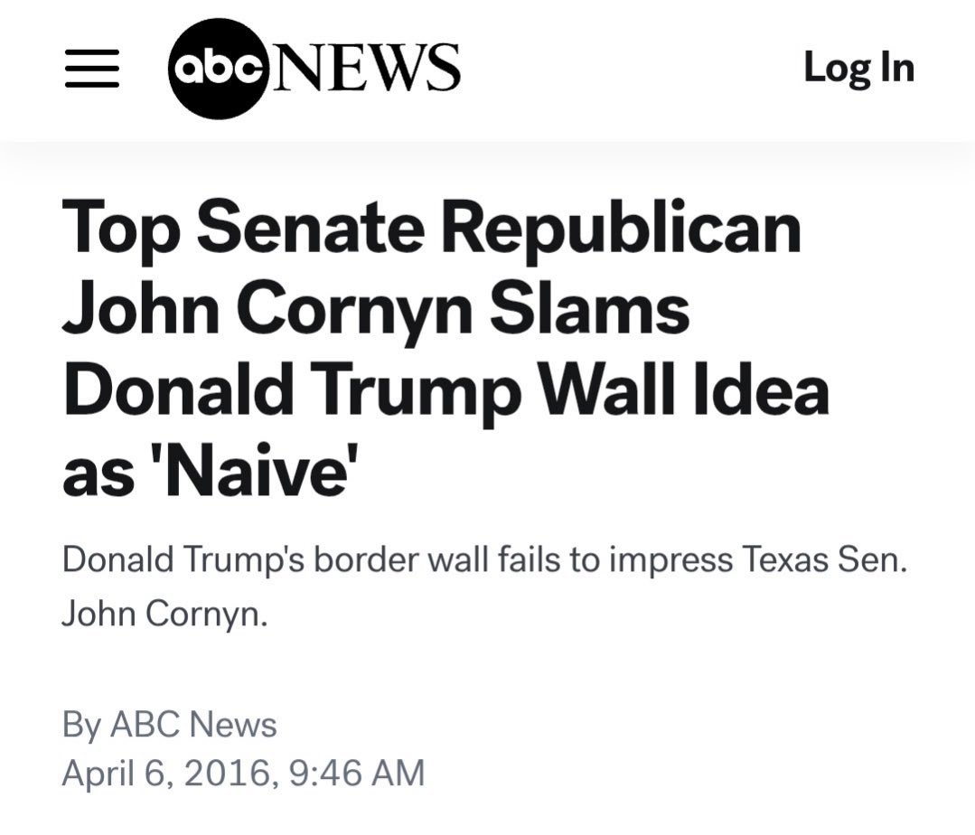 AlexDuncanTX's tweet photo. Don't be fooled by @JohnCornyn flip-flopping! He's anti-Trump at heart and was never for the border wall. Now he's trying to play Republican again since he will be facing a primary. #DuncanForSenate2026 https://t.co/NCj5oI3a19