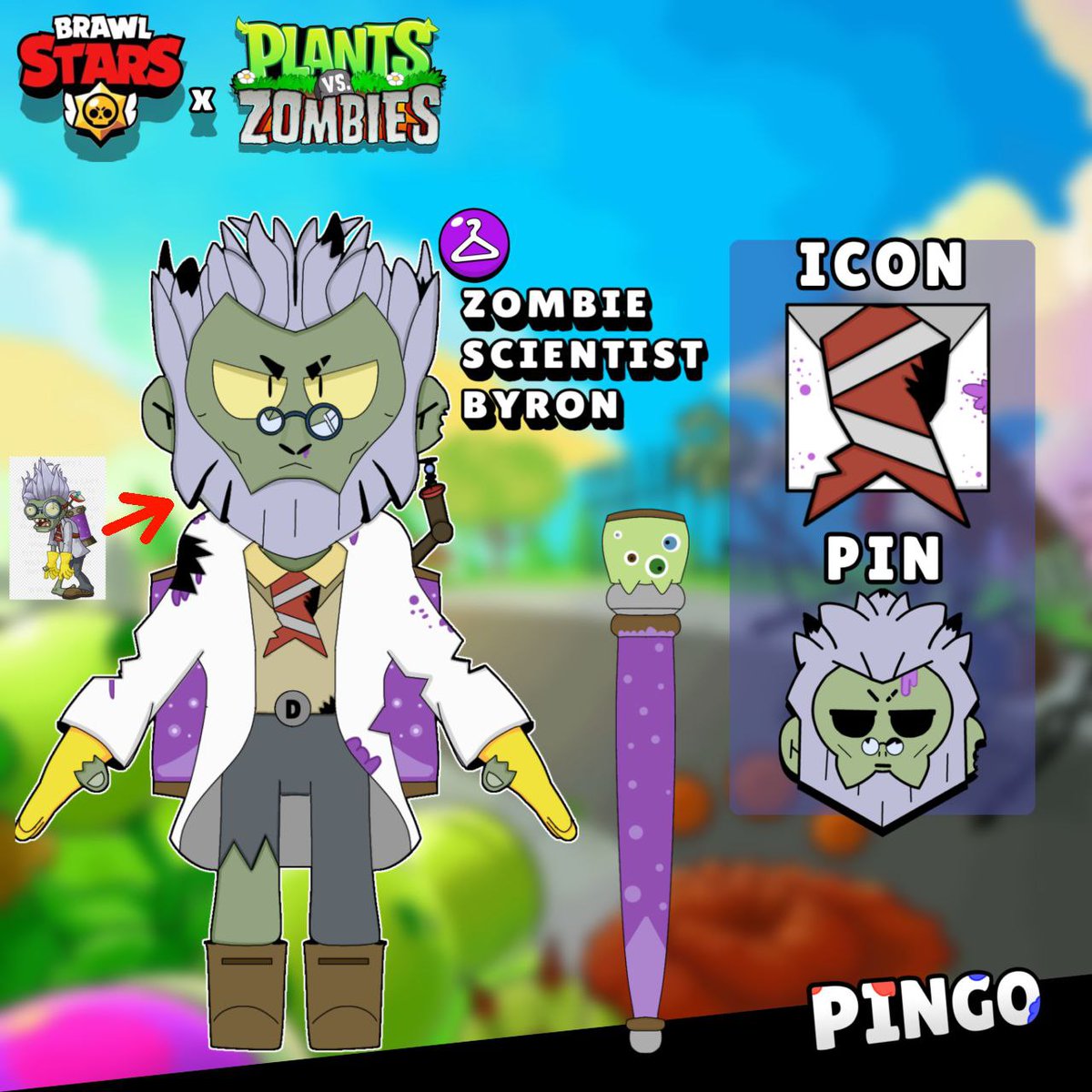 RIPStudi0's tweet photo. @xwhitebrim Zombie scientist Byron! The skin is made with a zombie Scientist from Plants vs Zombies GW 2😭🙏 The best game of this line Author: Pingo https://t.co/0hsI35xSSa