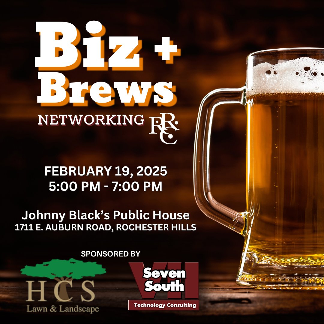 Join the Rochester Regional Chamber of Commerce February 19th at Johnny Black's Public House for our Biz + Brews networking event🍻

Find more information and register here: business.rrc-mi.com/events/details…

#connect #rrcbacksbiz #Chamberbacksbiz #ChamberStrong #JoinUs #local #network
