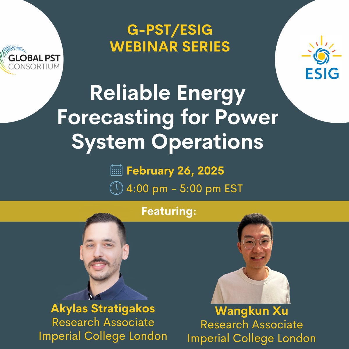 ESIG (@energysystemsig) on Twitter photo 🌎 UPCOMING G-PST/ESIG WEBINAR 🌏
"Reliable Energy Forecasting for Power System Operations"
📆 February 26, 2025
⏰ 4:00 PM Eastern US Time
Learn more and register 👉 esig.energy/event/reliable…
cc: <a href="/Global_PST/">Global Power System Transformation Consortium</a> 🌎 UPCOMING G-PST/ESIG WEBINAR 🌏
"Reliable Energy Forecasting for Power System Operations"
📆 February 26, 2025
⏰ 4:00 PM Eastern US Time
Learn more and register 👉 esig.energy/event/reliable…
cc: <a href="/Global_PST/">Global Power System Transformation Consortium</a>