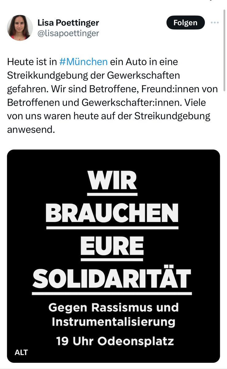 Ein „Auto“ fuhr in eine Streikkundgebung. Hupsi, ganz von alleine. Ein „Auto“. So, wie bei den NSU-Taten „eine Pistole“ auf Menschen schoss?

Und jetzt gegen Rassismus demonstrieren, bloß nicht gegen Islamismus und religiösen Extremismus.

Dieses krampfhafte Nichtbenennen von