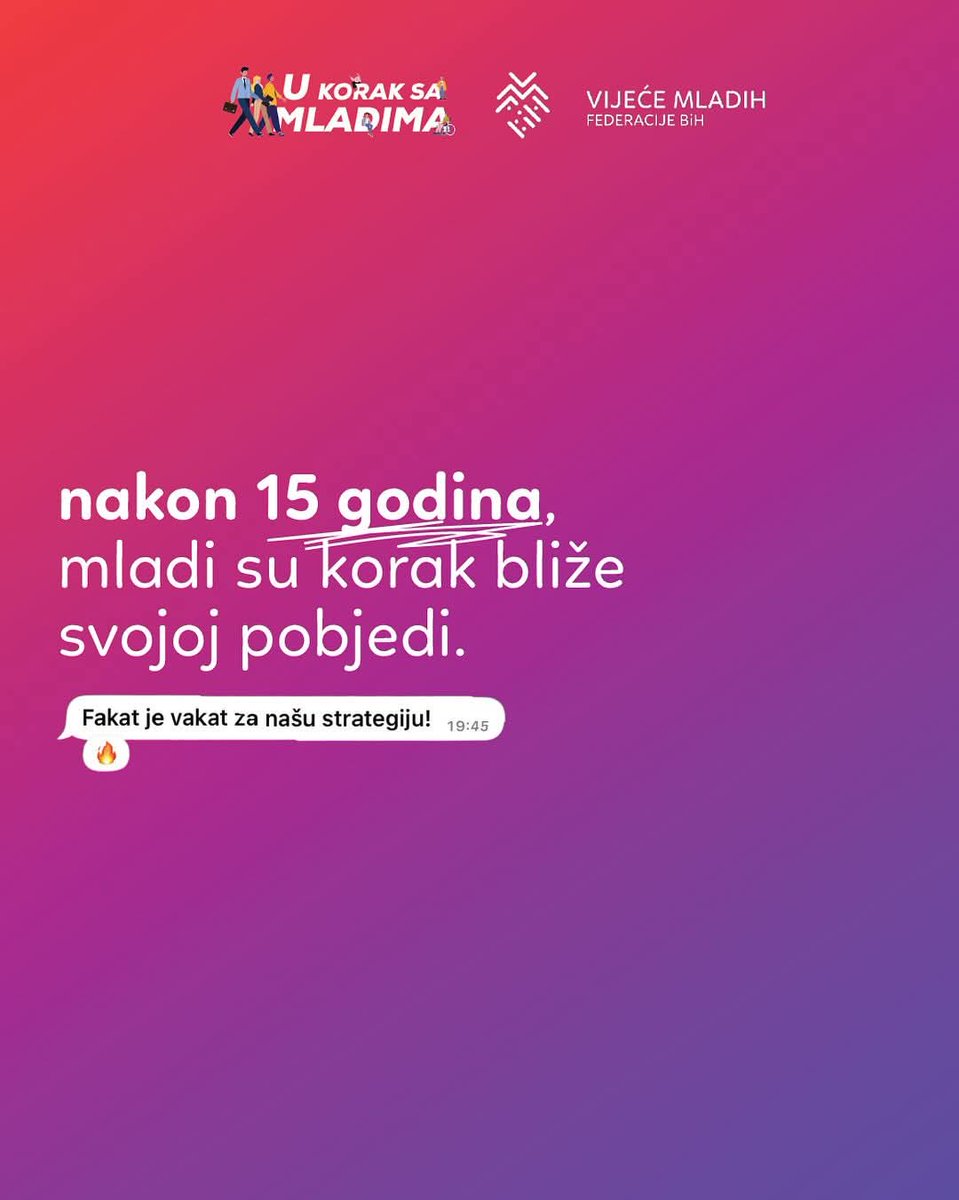vijecemladih's tweet photo. Uspjeli smo! 🥳

Kao dugogodišnji inicijatori kreiranja prijeko potrebne, prve strategije prema mladima Federacije BiH, svjedočimo da su čuda zaista moguća. 

Nakon 15 godina smo tu, i nastavljamo dalje! 

#fakatjevakat #zanas #vmfbih #mladiuvladi https://t.co/jKTmS92YEx