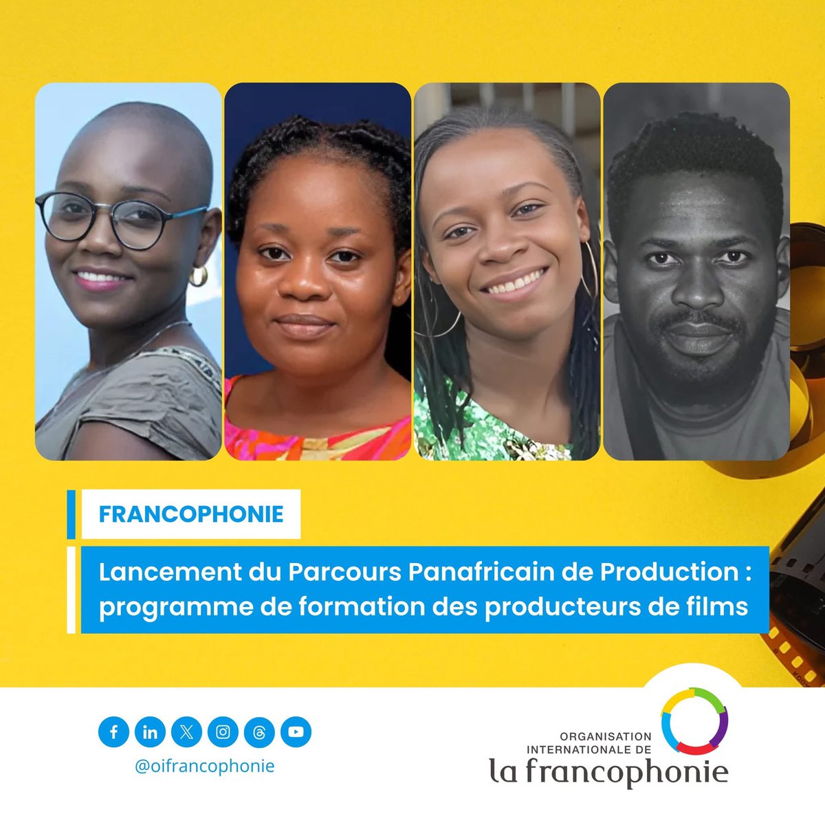 Verdianne Ndougoupou, talentueuse productrice formée à CineBangui, fait partie des 4 lauréats du programme lancé par l’OIF et CANAL+ UNIVERSITY, en partenariat avec ÉSAV Marrakech.

Félicitations❤️🇨🇫
#Cinéma #Francophonie #FiertéCentrafricaine