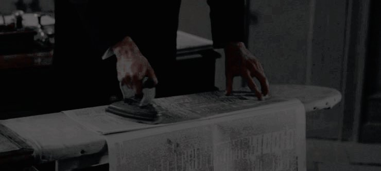 ー  𝒮ebastian  .    𝐰𝐢𝐭𝐡 *   flawless
poise，glides   〔  正しい  〕 the  𝒾𝐫𝐨𝐧 *
over   the   newspaper，each   stroke
deliberate  and  unhurried  ．   〕