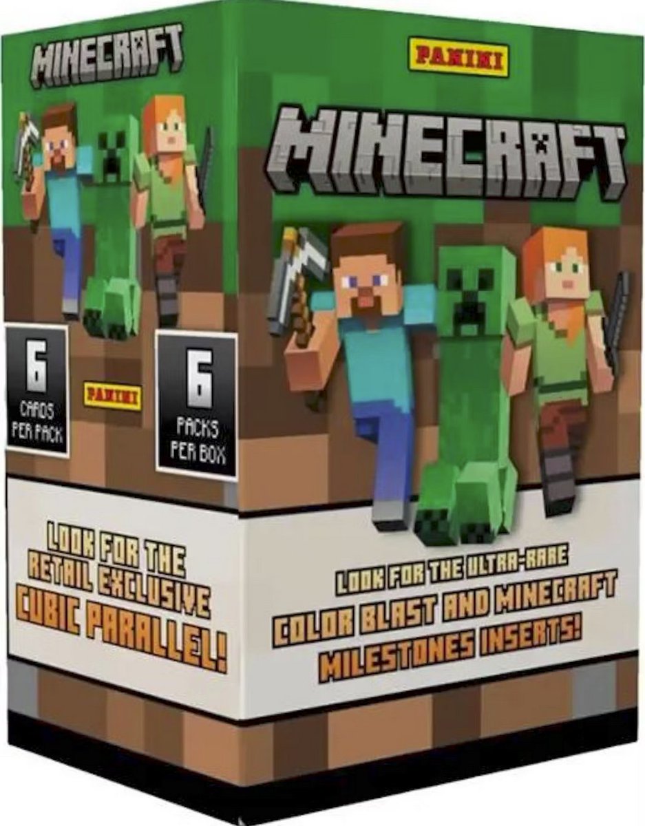 Panini Minecraft currently scheduled to release on February 28th. Look for  hobby, mega, and blaster boxes