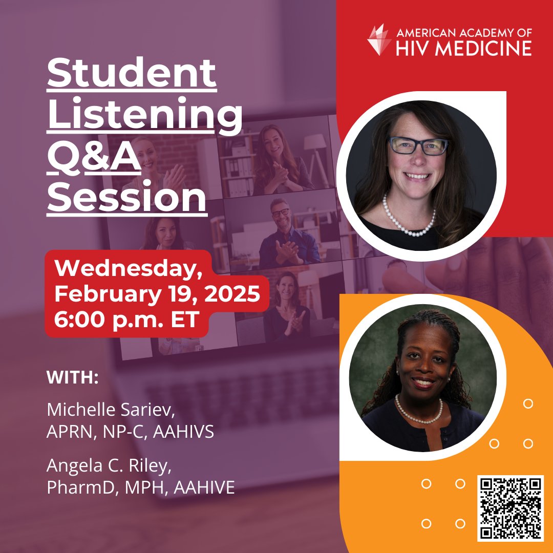 📲 SHARE this invitation with your students or colleagues in academia!

#Students: Join us to ask seasoned #HIVcare clinicians your questions and explore your #career interests with their guidance. Register to attend at conta.cc/3Q5cs0X.

<a href="/DrACR24/">AC Riley, PharmD, MPH</a>
