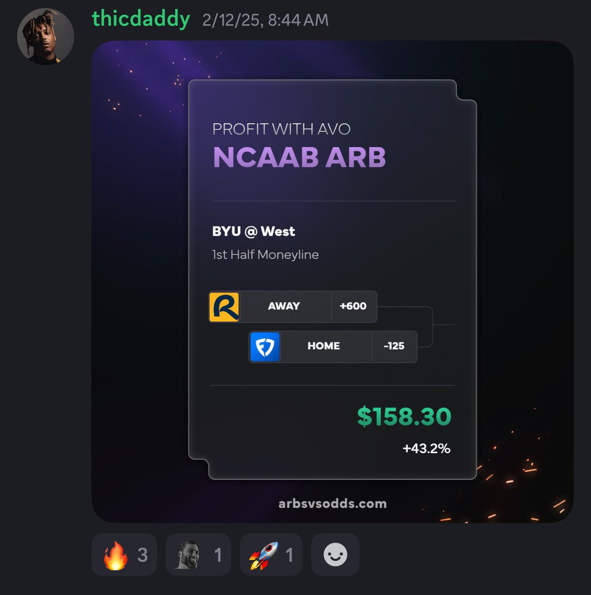 avodotbet's tweet photo. THICDADDY with a clean snipe!
We post arbs like this every day. Donโt be a dummy, STOP burning your money!
Come #ProfitWithAvo today
https://t.co/7bd6dMhlUP https://t.co/wgf6zk1csu