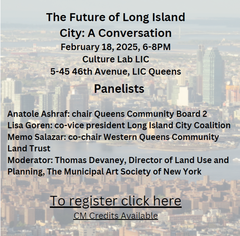 Join MAS and <a href="/APA_Planning/">American Planning Association</a> at Culture Lab LIC on Tuesday, February 18 from 6-8 PM for a panel conversation about the #LongIslandCity Neighborhood Plan. Along with the conversation, the event will feature an audience Q&amp;A and reception.

Learn more &amp; RSVP: mas.org/events/the-fut…