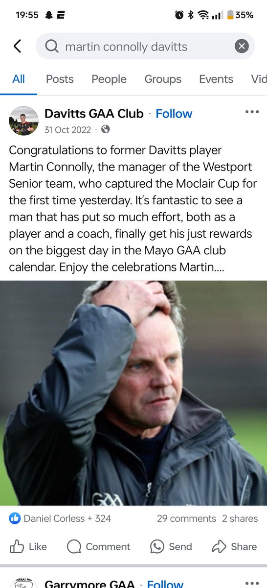 Understand former Westport manager and Davitts player Martin Connolly is returning to Davitts as a coach.
Big coup for Stan Nyland's men who were very close to turning over Moy Davitts in the Intermediate semi final last year.