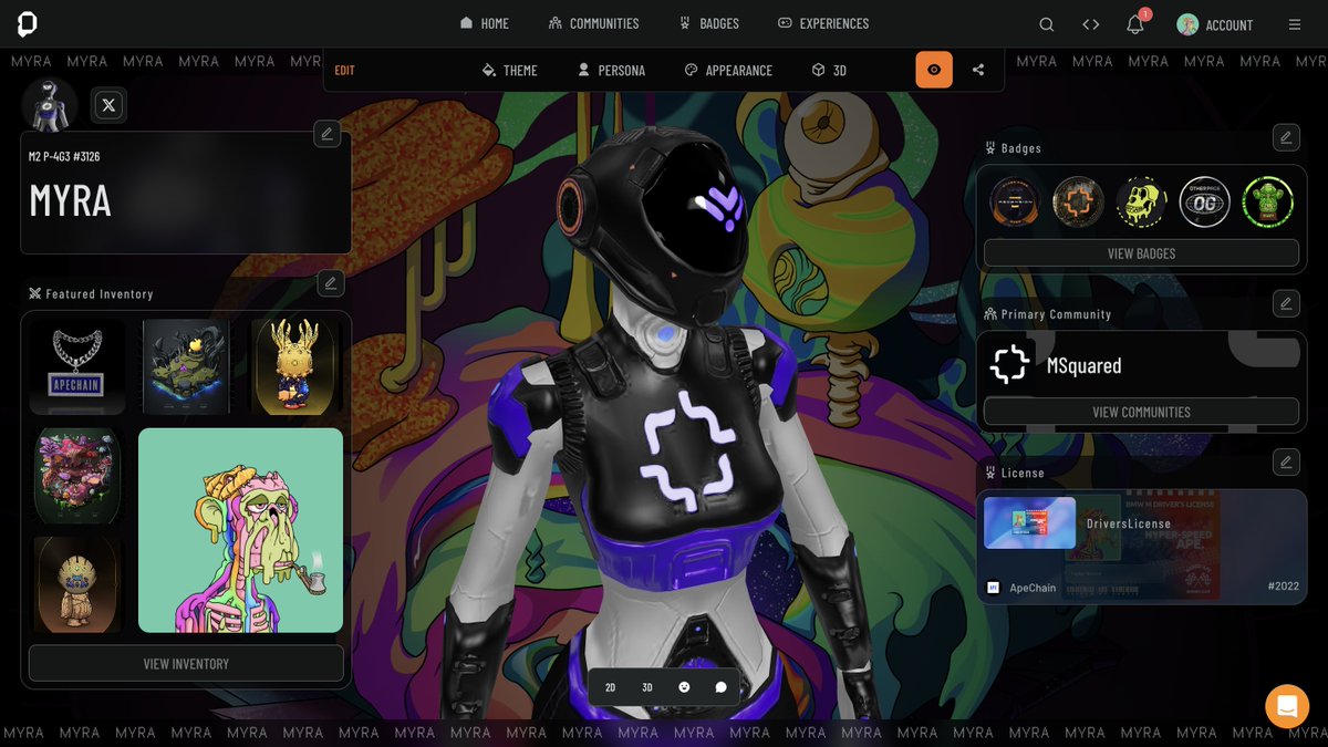 Great first day at NFT Paris! Claimed and minted my <a href="/MSquared_io/">MSquared (M²)</a> avatar on ApeChain. Customized it's appearance on @OtherPageHQ ..lots of new features that haven't even been announced yet, might want to check it out! 

Had to flex my <a href="/BoredApeYC/">Bored Ape Yacht Club 🍌</a> badges, and <a href="/BMW/">BMW</a> license <a href="/apecoin/">ApeCoin</a>