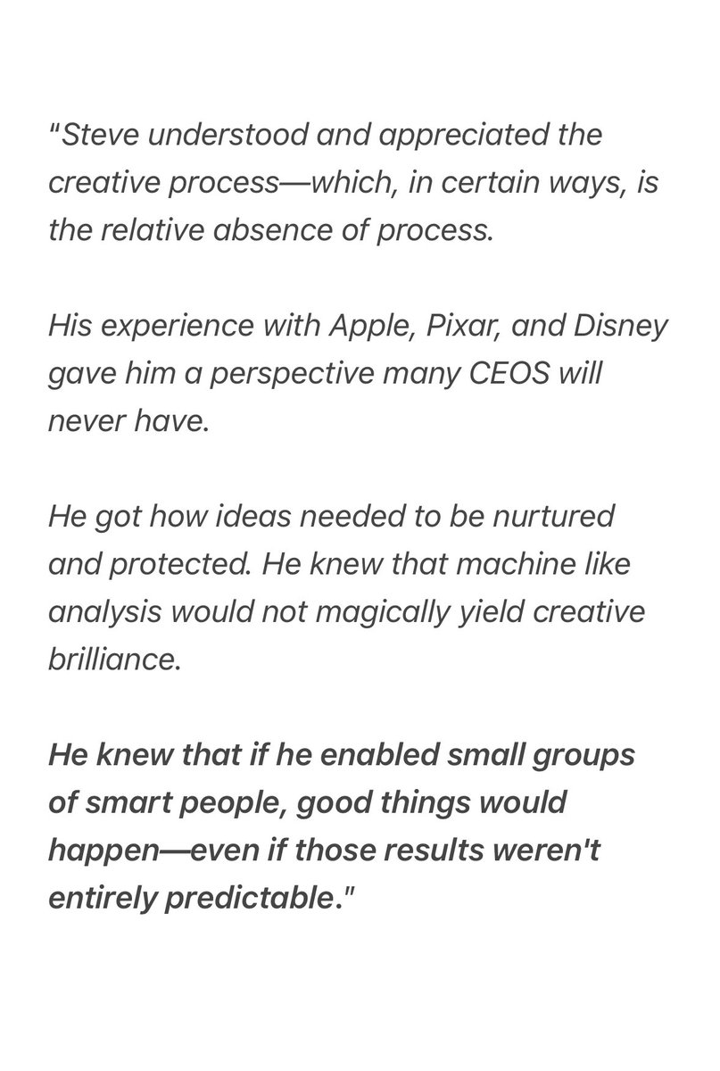 Steve Jobs: Enable small groups of smart people and good things will happen.