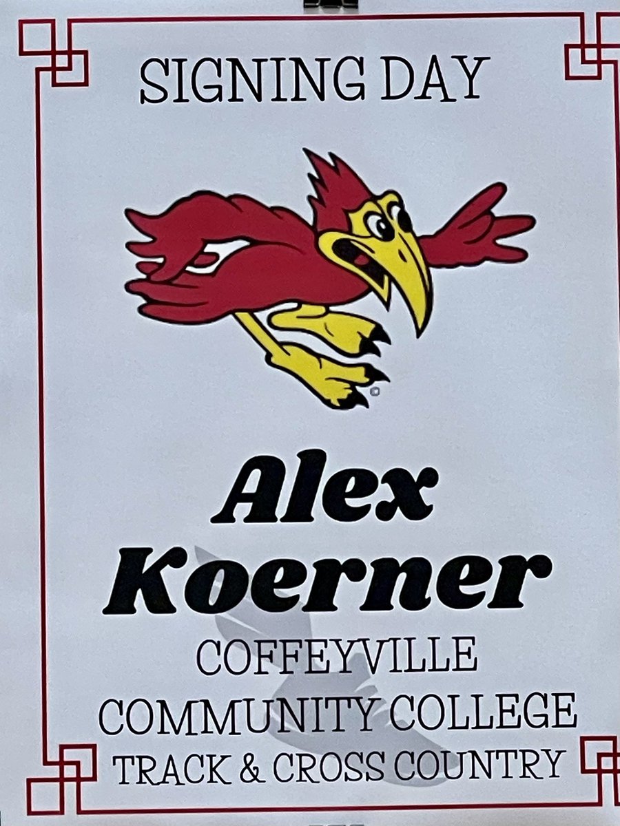 AlexMKoerner1's tweet photo. I’m beyond blessed and excited to announce that I will be taking my talents to Coffeyville Community College to pursue my athletic and academic careers. AGTG✝️🔴🐦‍⬛#villemade #trackandfield #crosscountry https://t.co/j3nzVfB6ME