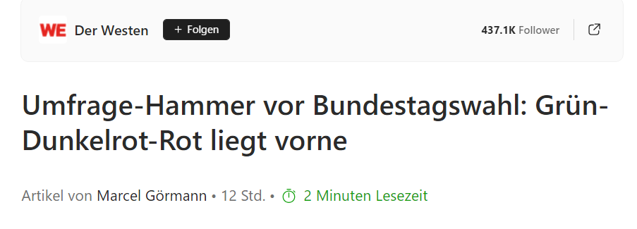 Das glaubt doch kein Mensch!
Umfrage-Hammer vor Bundestagswahl: Grün-Dunkelrot-Rot liegt vorne