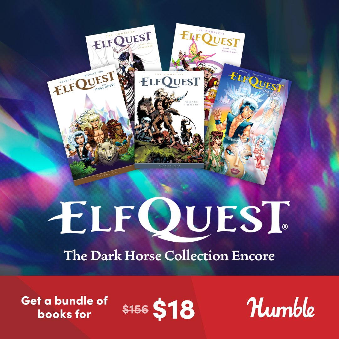 DarkHorseComics's tweet photo. Journey to the world of two moons in the latest @Humble book bundle featuring @Elfquest. Details: https://t.co/BOuzSbviE9

Includes The Complete #ElfQuest Volumes, The Final Quest, and Stargazer’s Hunt books. Choose what you pay and support @WCKitchen. https://t.co/wavDwU1gB4
