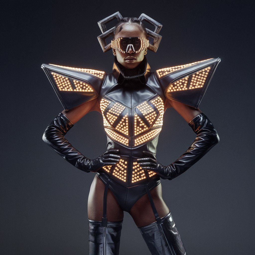BoldAndWrapped's tweet photo. The future of fashion is here. ⚡ This Afro-futuristic masterpiece takes the runway by storm—who’s ready for the next evolution of style? @nextinfashion might agree. 

#BoldAndWrapped #Fashion #Revolution #fashion #future #Netflix 2face #verydarkman #4Nations https://t.co/JoIlVDEJws