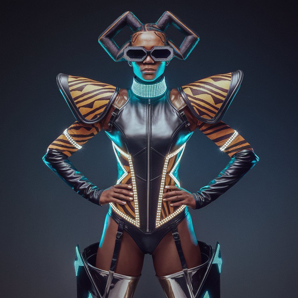 BoldAndWrapped's tweet photo. The future of fashion is here. ⚡ This Afro-futuristic masterpiece takes the runway by storm—who’s ready for the next evolution of style? @nextinfashion might agree. 

#BoldAndWrapped #Fashion #Revolution #fashion #future #Netflix 2face #verydarkman #4Nations https://t.co/JoIlVDEJws