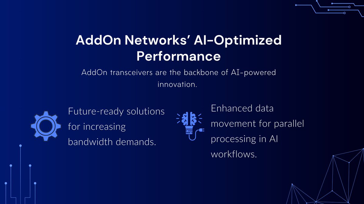 HypertecUK's tweet photo. With outdated infrastructure, attempting to run AI workflows can overwhelm networks. Luckily, with @AddonNetworks' advanced transceivers, you can power AI workflows seamlessly and sustainably.
Ready to upgrade? Order now: https://t.co/O97i4DtLim
#HypertecLtd #AddonNetworks #AI https://t.co/nhKFZbf7Xu