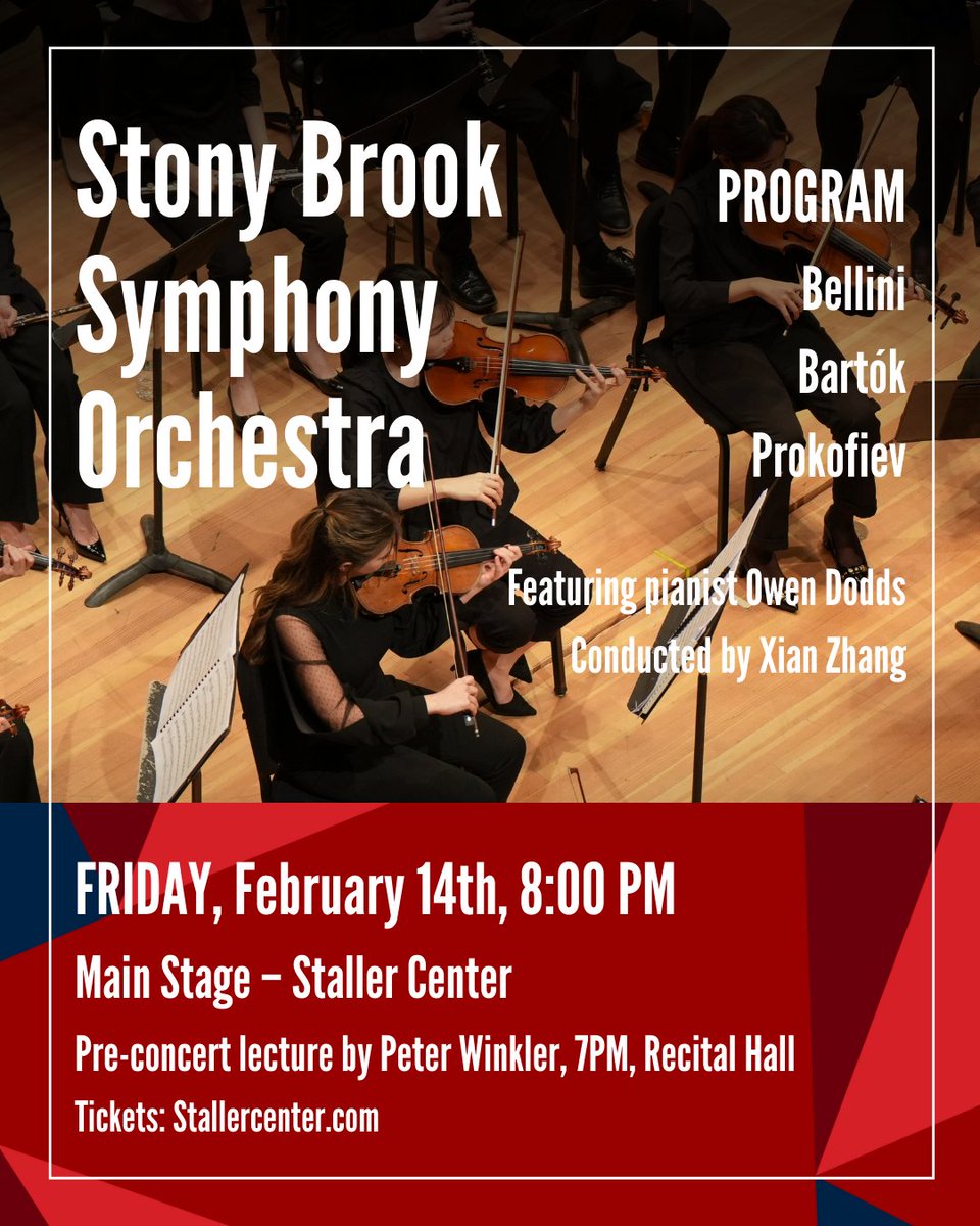 Stony Brook University College of Arts & Sciences (@sbuartssciences) on Twitter photo Join <a href="/SBUMusicDept/">Stony Brook University Department of Music</a> Friday, February 14 at 8pm, for the SBU Symphony Orchestra at Staller Center-Main Stage. Conducted by Xian Zhang, and Owen Dodds performs as piano soloist on BartĂłk's Piano Concerto No. 3. More info, bit.ly/41a2MIK Join <a href="/SBUMusicDept/">Stony Brook University Department of Music</a> Friday, February 14 at 8pm, for the SBU Symphony Orchestra at Staller Center-Main Stage. Conducted by Xian Zhang, and Owen Dodds performs as piano soloist on BartĂłk's Piano Concerto No. 3. More info, bit.ly/41a2MIK
