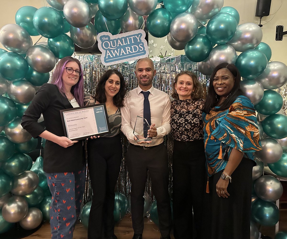 Congrats to the Deaf Adult Community Team, winners of the Clinical Team of the Year - Community Award!

With a unique blend of BSL skills and mental health expertise, the team provides exceptional care for the deaf community 💙

#QualityAwards
