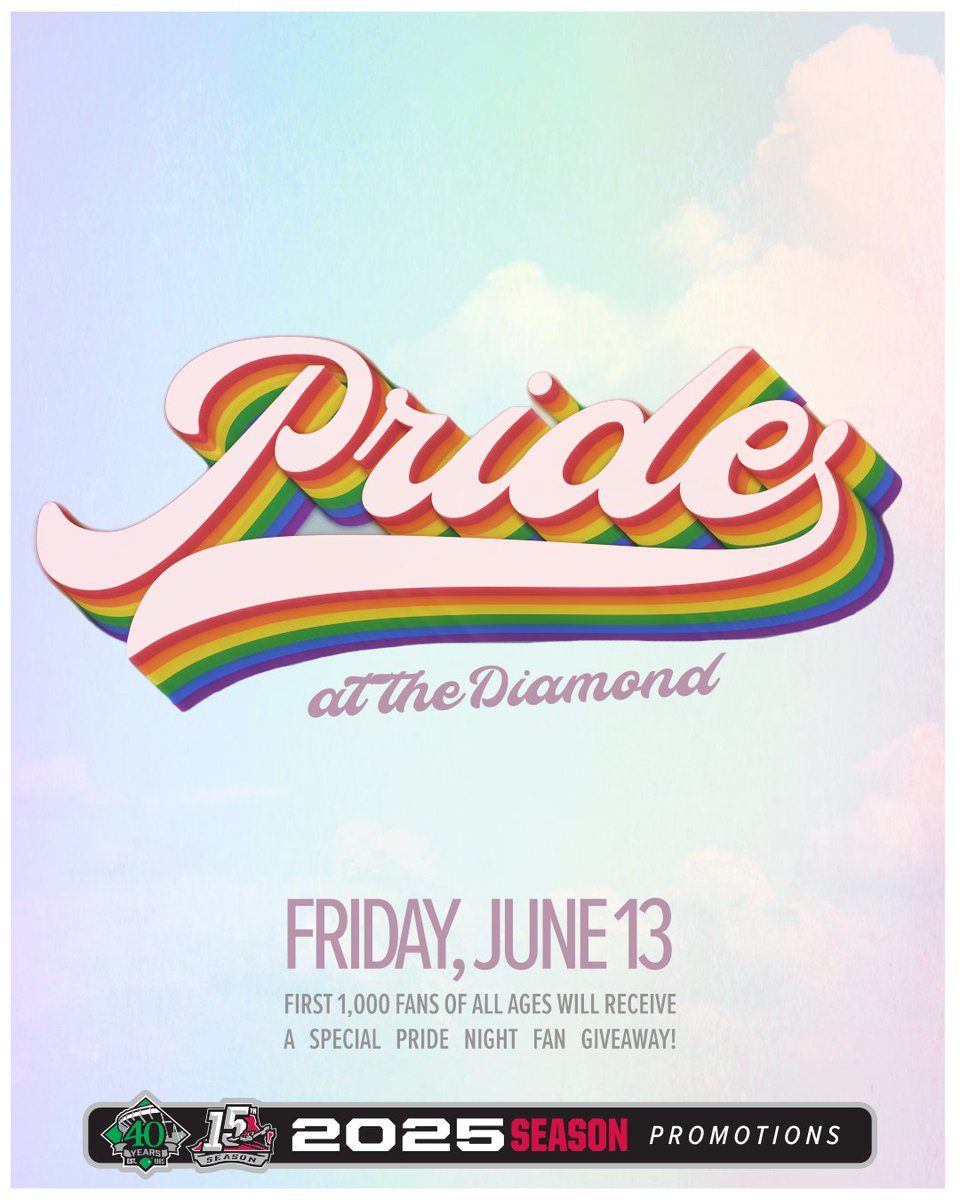Y'all means all ❤️

Mark your calendars: Pride Night at The Diamond is Friday, June 13! The first 1,000 fans in attendance will receive a commemorative Pride fan courtesy of <a href="/CarMax/">CarMax</a>.

🎟️ bit.ly/RFSPride25