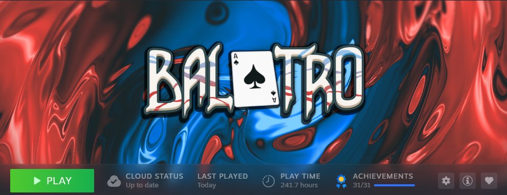 GGs <a href="/BalatroGame/">Balatro</a> 
What a fun ride to 100% this masterpiece of a game