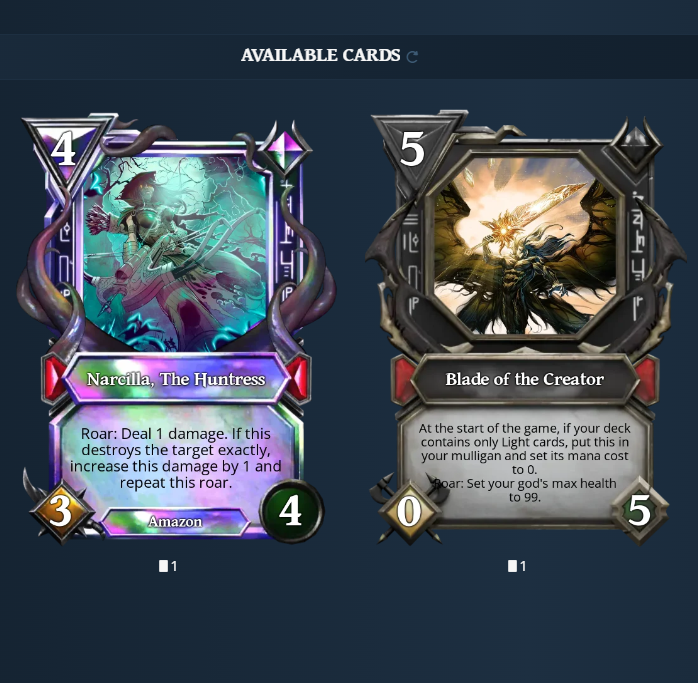 ⚡️Mythic Variant of <a href="/GodsUnchained/">Gods Unchained</a> 🔥

🏹NARCILLA, The Huntress 💎

Welcome home!!🎁🙂👊