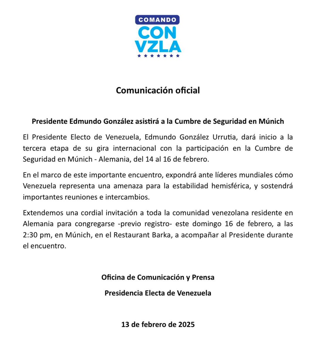 ConVzlaComando's tweet photo. ¡Múnich! 

Nuestro presidente electo, @EdmundoGU, llega a #Alemania, como parte de su gira internacional, para participar en la Cumbre de Seguridad en ese país.

¡Los venezolanos lo acompañamos! https://t.co/xbqu0buC7B