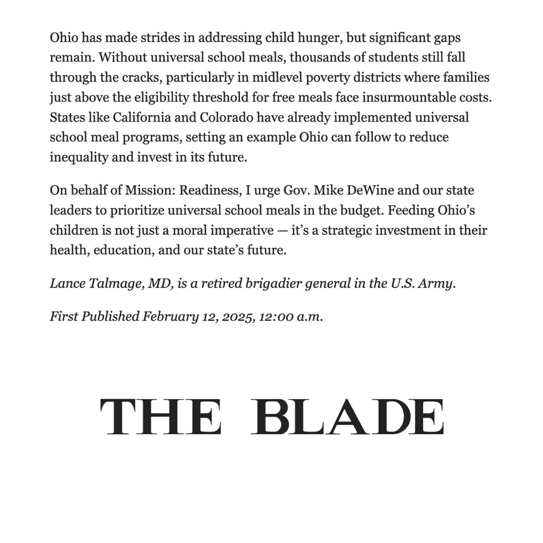 We're grateful that retired U.S. Army Brigadier Gen. Lance Talmadge has lent his voice to the cause of #HungerFreeSchools, bringing attention to the critical need for nutritious school meals for all students.