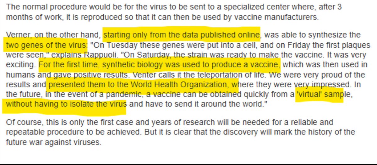 TonyNikolic10's tweet photo. Vaccine developed in just 5 days!

What a remarkable “teleportation of life” and praised by the WHO!

How is vaccine development hitting light speed production without isolating the virus? 🦠 

https://t.co/LdtaSyZmJI

@Jikkyleaks @CartlandDavid @DrJulieSladden @MariaRyanNH @dragonfishy @ClareCraigPath @KLVeritas @DrAseemMalhotra @DrBenTapper1 @MdBreathe @Real_King_Elvis @BroadbentMP @JohnRuddick2 @JohnLarter000 @SenatorRennick