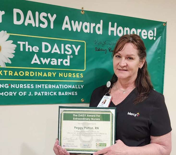 Congratulations to our latest DAISY Award winner at #MercyCarthage, Peggy Patton! Peggy had multiple nominations from patients she cared for, who called her "extraordinary, loving, patient and kind." Peggy, congratulations, and thank you for providing such excellent care.