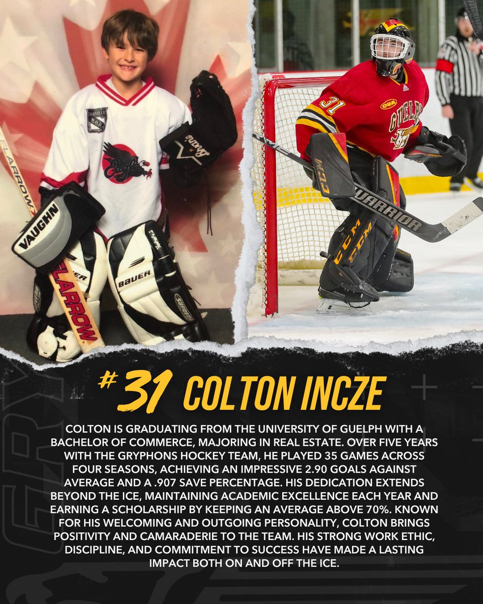 gryphonsmhky's tweet photo. 🌟 SENIOR SPOTLIGHT 🌟

Last but not least, meet Colton Incze 🥅 A true leader in the crease, Colton’s dedication and skill have been key to our team’s success. We’re proud to have had you with us! 🔥

#GuelphGryphons #SeniorSpotlight #GryphonPride https://t.co/OJtq8Bs9cy