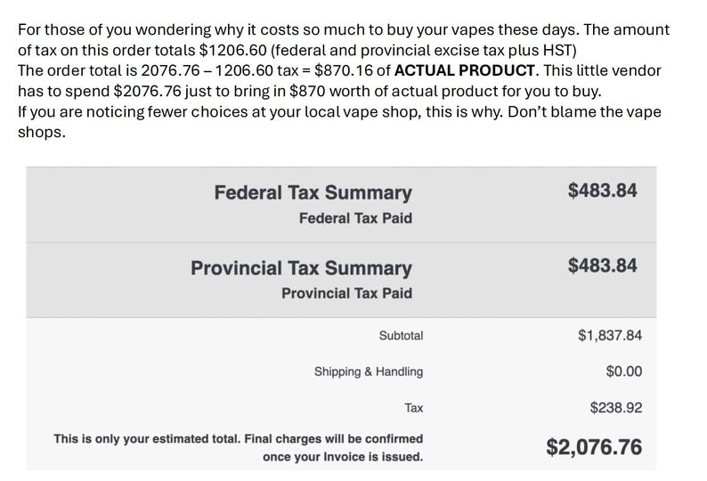 HazeVapeCo's tweet photo. This is what happens when we don't educate the general public or fight hard enough for what's right.

Tax on a tax is literally criminal. Yet they're getting away with it.

#vapingsaveslives #pharma https://t.co/hRuITz5sys