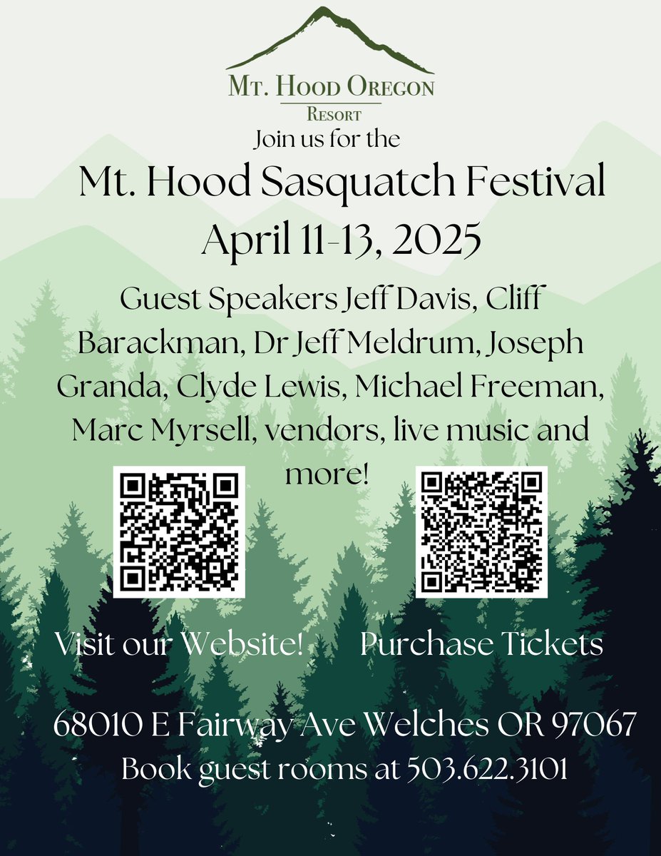 New event coming on the West Coast! The Mt Hood Sasquatch Festival this April 11th, 12th and 13th at the Mt Hood Resort! Gonna be a great time!