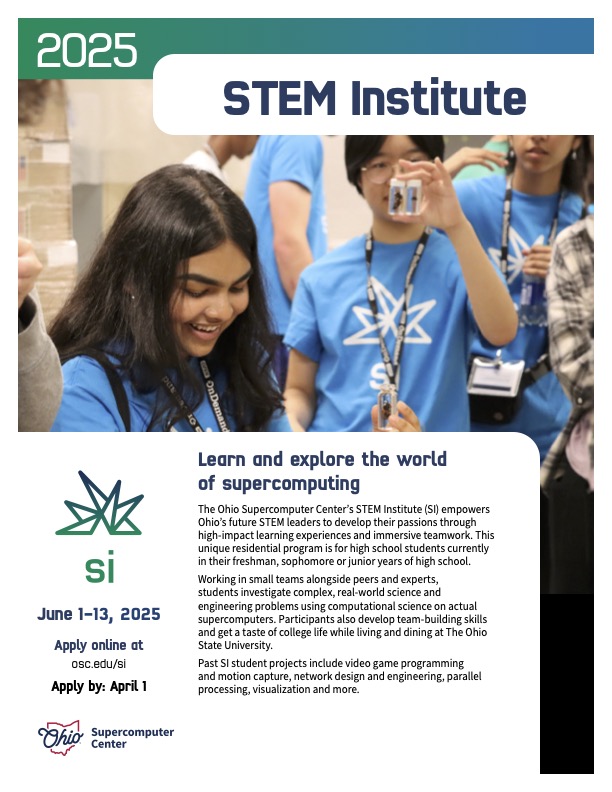OSC_SummerSTEM's tweet photo. 🚀 STEM students: Ready for a challenge?

Applications for the STEM &amp; Youth STEM Institutes close April 1! Don’t miss your chance to explore coding, AI &amp; supercomputing this summer.

📲 Know a STEM leader? Save &amp; share to spread the word!
🔗 Apply now: https://t.co/rR7xtaOazh https://t.co/9F85jD8Enz