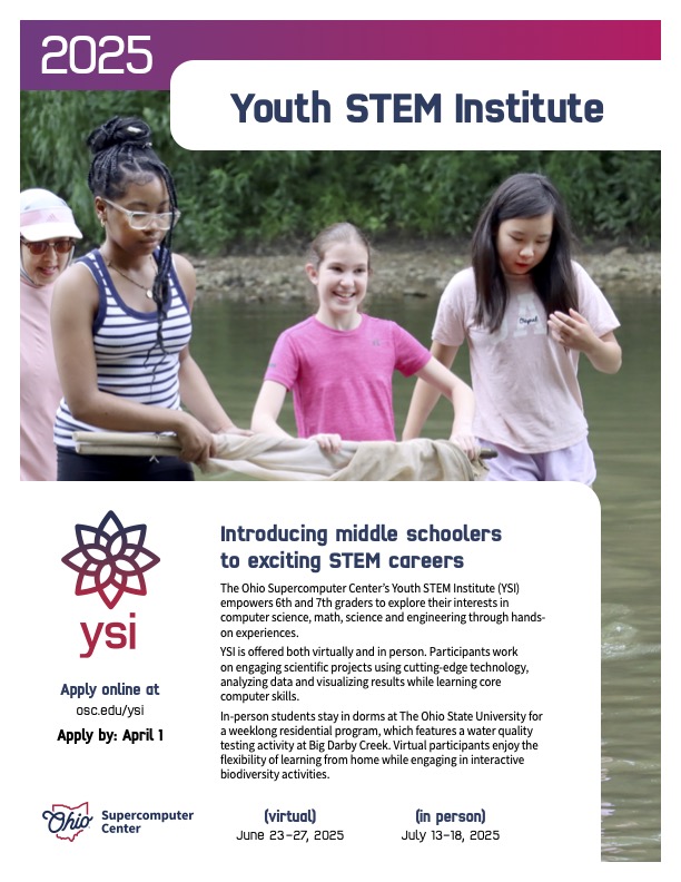 OSC_SummerSTEM's tweet photo. 🚀 STEM students: Ready for a challenge?

Applications for the STEM &amp; Youth STEM Institutes close April 1! Don’t miss your chance to explore coding, AI &amp; supercomputing this summer.

📲 Know a STEM leader? Save &amp; share to spread the word!
🔗 Apply now: https://t.co/rR7xtaOazh https://t.co/9F85jD8Enz