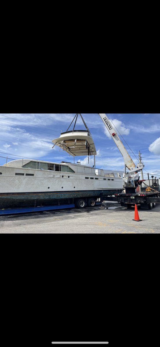 Derelict &amp; Abandoned vessel removal : 
Pictured : removing hard top for road legal transport. #fortlauderdale #towboat #marinetowing