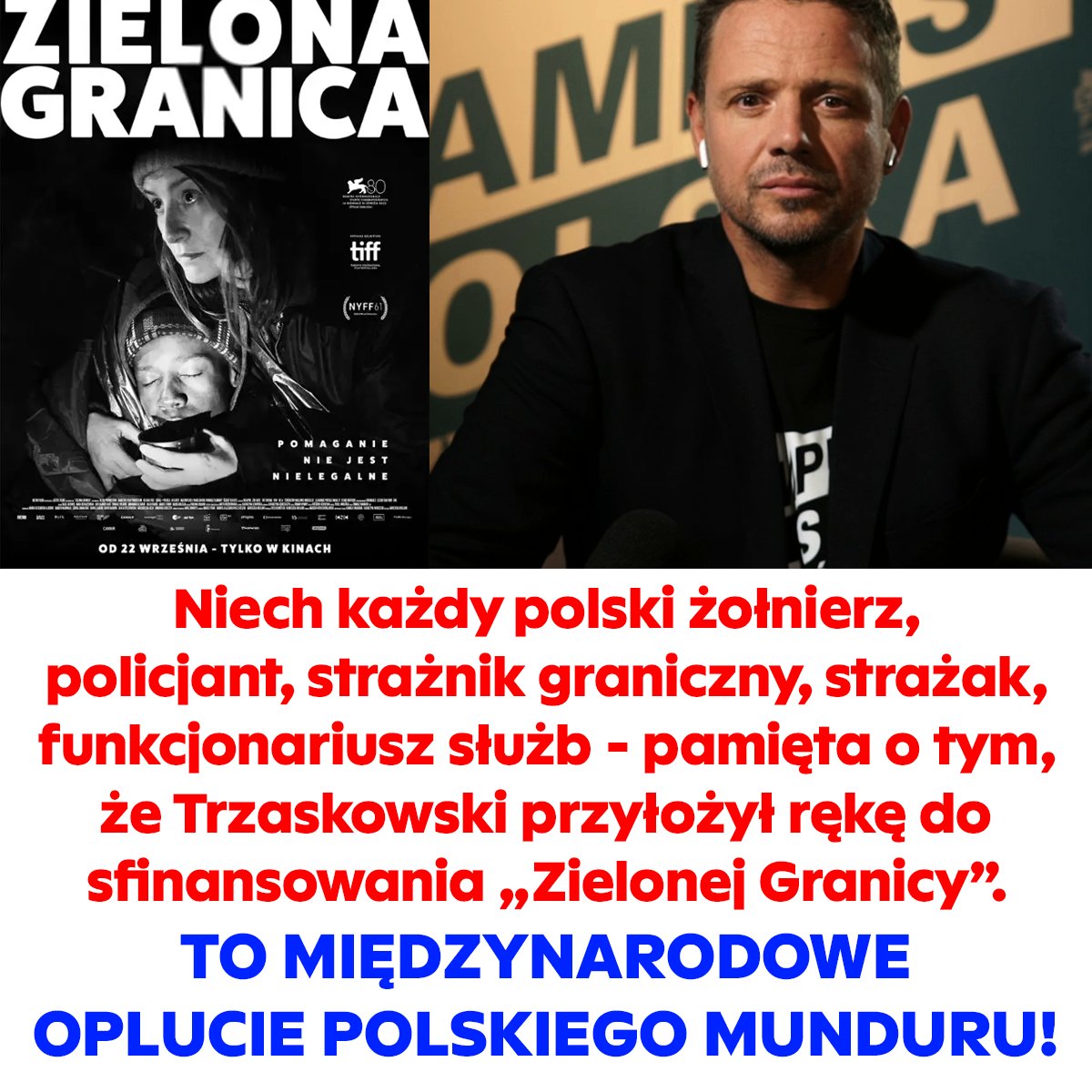 OMAntypolonizmu's tweet photo. Człowiek, który przyłożył rękę do naplucia na polski mundur nie powinien zostać prezydentem. Nie powinien nawet kandydować! Wieczna hańba dla Trzaskowskiego&amp;Holland. https://t.co/6oVfsUj7EL
