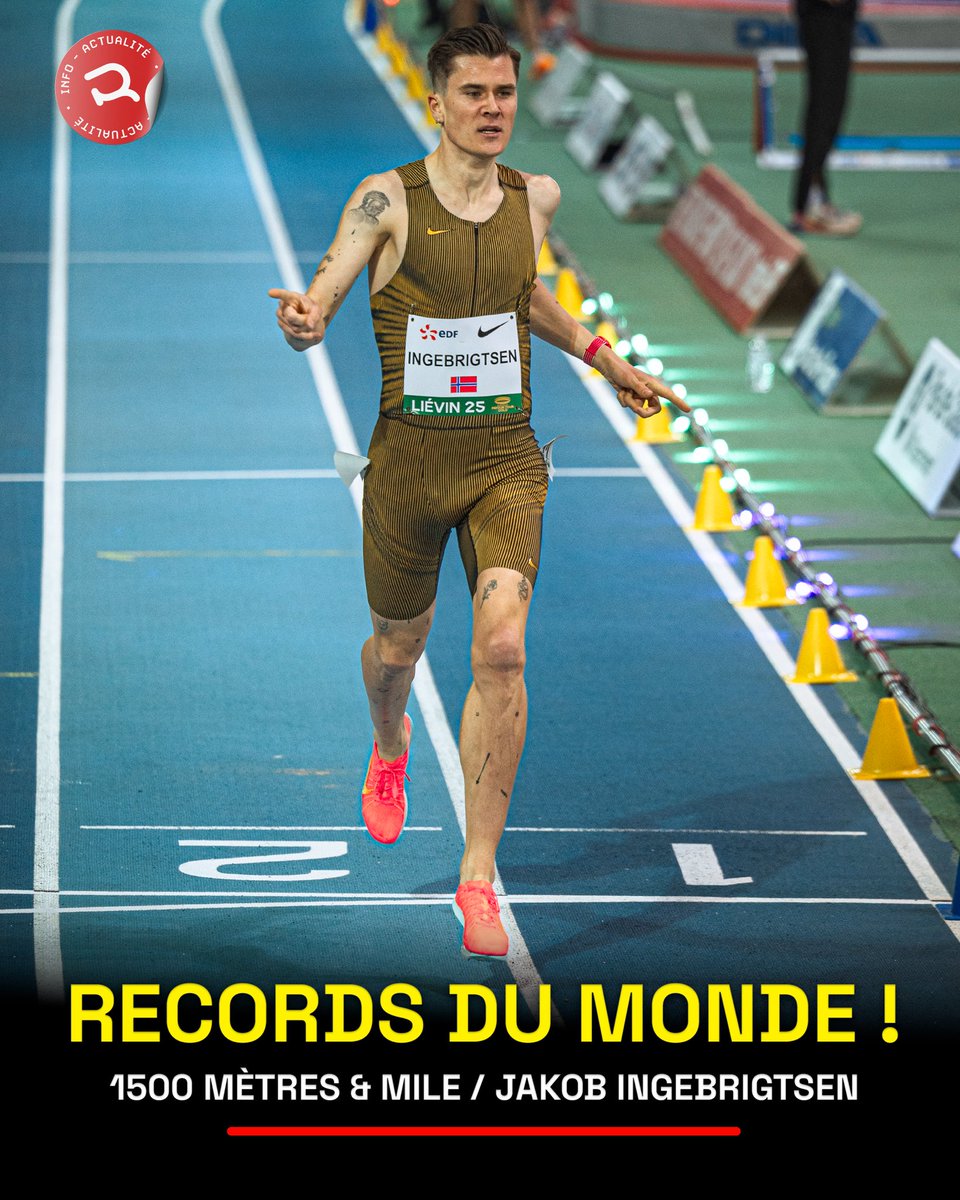 🚨🚨 𝑹𝑬𝑪𝑶𝑹𝑫 𝑫𝑼 𝑴𝑶𝑶𝑶𝑶𝑶𝑵𝑫𝑬 ! Le double champion olympique Jakob Ingebrigtsen (🇳🇴) explose le record mondial du mile indoor en 𝟯’𝟰𝟱"𝟭𝟰 🤯🤯. Quelle performance 𝑺𝑻𝑹𝑨𝑻𝑶𝑺𝑷𝑯𝑬́𝑹𝑰𝑸𝑼𝑬 !!! 

𝑷𝑺 : Cela représente du 2:19/km ou 25,74 km/h 🌪️