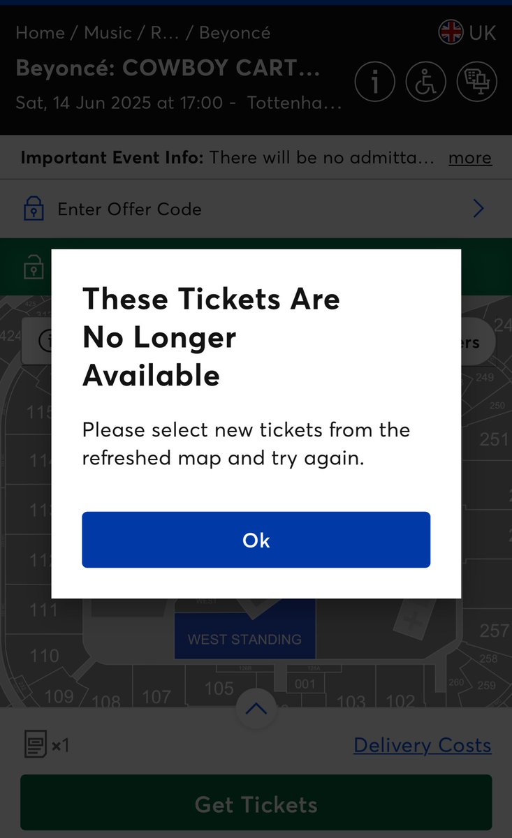 cupofjd's tweet photo. The Beyhive sale on the 11th was unsuccessful. The next day I thought I had a chance but I didn’t have a Master Card for their presale. The third day, I got it within minutes!! This is the location, day and spot that I wanted. #CowboyCarterTour https://t.co/L4gPy55ap1