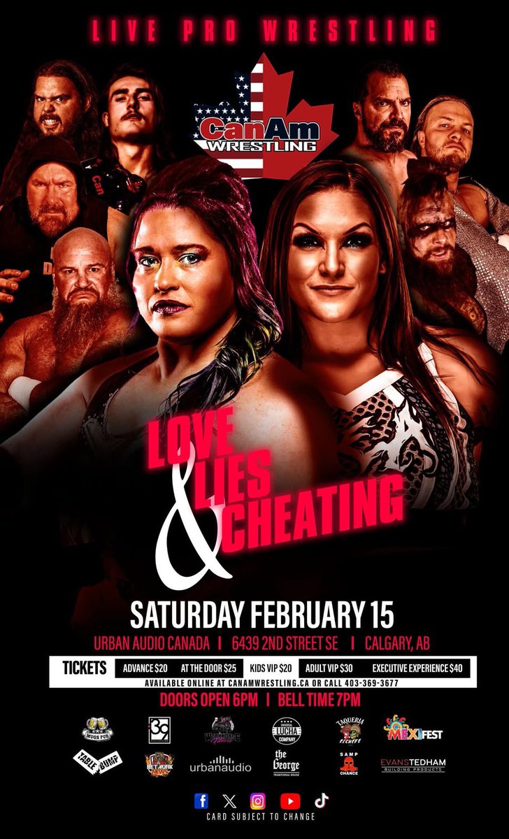 MugsPubCalgary's tweet photo. This Saturday! Our Friends @canam_wrestling present Love Lies & Cheating! We have tickets available here at the Pub! Then join us for the after party back at Mugs! And Live Music with @giltougas from 8-12!
#yyc #yycpubs #yycbeer #yyceats #yycwrestling #yycmusic #yycmusicscene https://t.co/ZGl38m31SQ