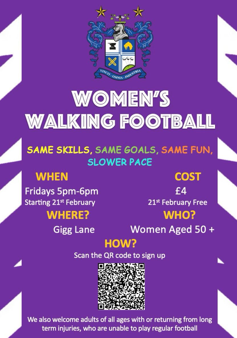 Buryfc_cotrust's tweet image. 🔵⚪️ WALKING FOOTBALL

Brand new walking football coming to Gigg Lane…for men &amp;amp; women (initially the session may be mixed gender). Sign up below and be PART OF IT! 

Women: book.englandfootball.com/JustPlay18/bur…

Men: book.englandfootball.com/JustPlay18/bur…

#BuryFC #PartOfIt #FootballForAll