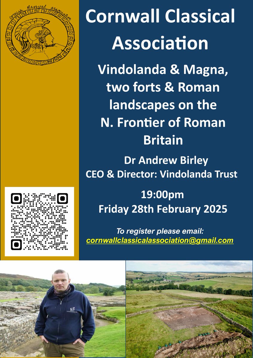 Cornwall Classical Association (@cornwallca24) on Twitter photo Just over two weeks before the Cornwall Classical Association virtual Vindolanda talk from the fantastic Dr Birley! Don't miss out and get signed up today using the QR code or email: cornwallclassicalassociation@gmail.com Just over two weeks before the Cornwall Classical Association virtual Vindolanda talk from the fantastic Dr Birley! Don't miss out and get signed up today using the QR code or email: cornwallclassicalassociation@gmail.com