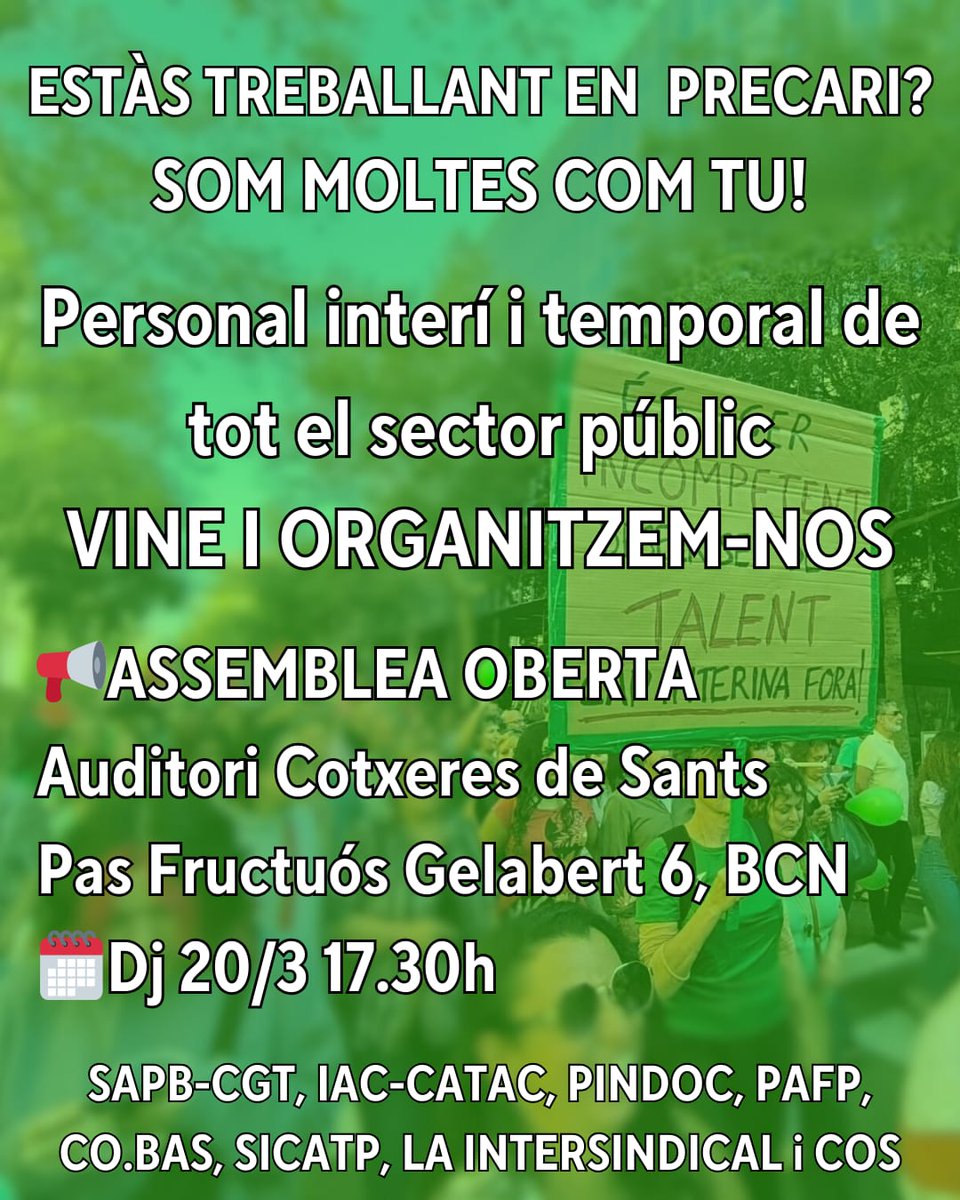 Assemblea oberta. 20/03, 17.30h. Cotxeres d Sants #InterinesEnLluita @PAGC_cat <a href="/PINDOCxCAT/">PINDOCxCAT</a>