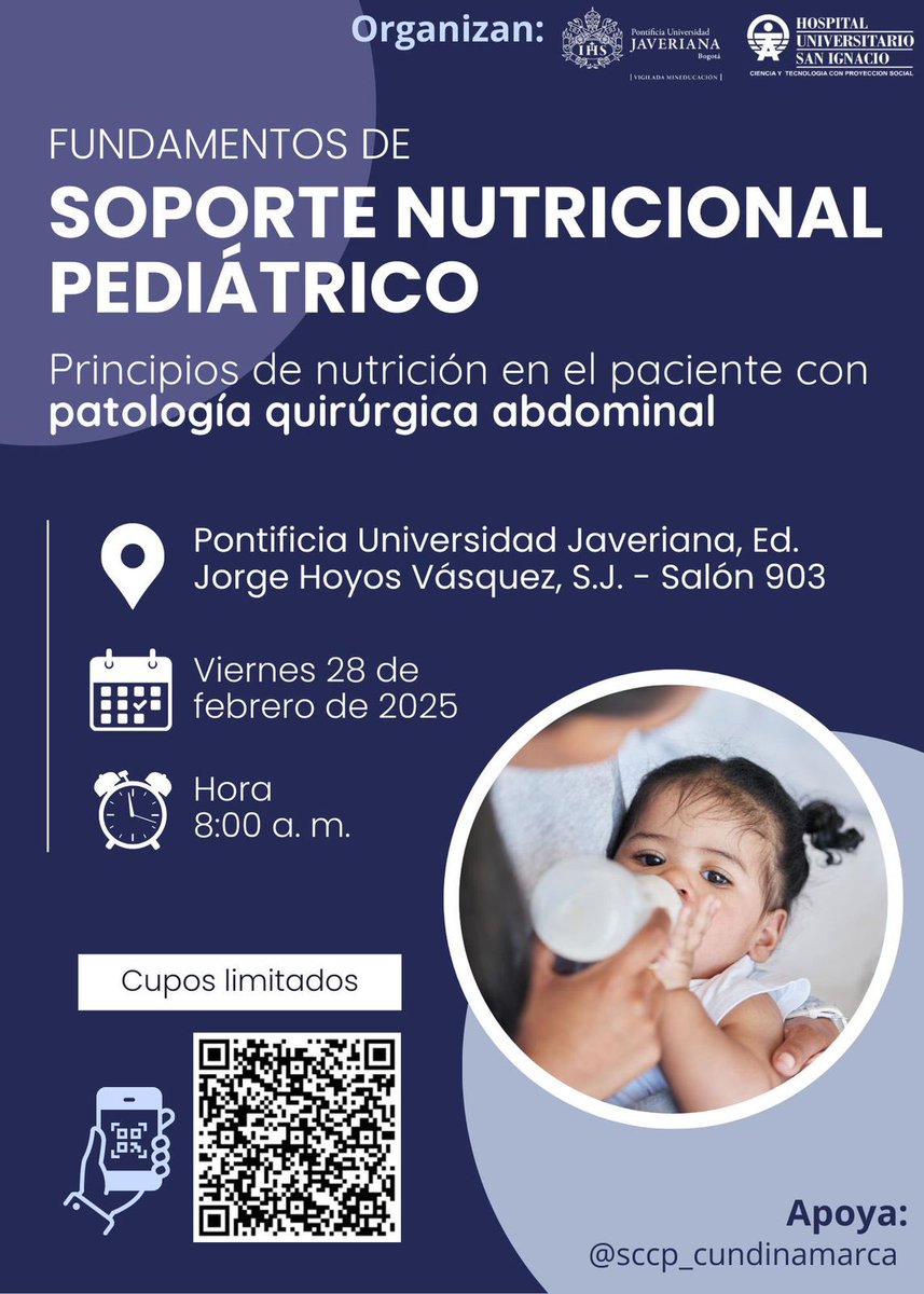 juaneseba's tweet photo. El viernes 28 de febrero en la Universidad Javeriana estaremos aprendiendo de Soporte Nutricional Pediátrico. Aunque dirigido a cirujanos pediatras, el contenido del curso es útil para otras especialidades y profesiones. 
#SoMe4PedSurg https://t.co/90HHLZPiSo