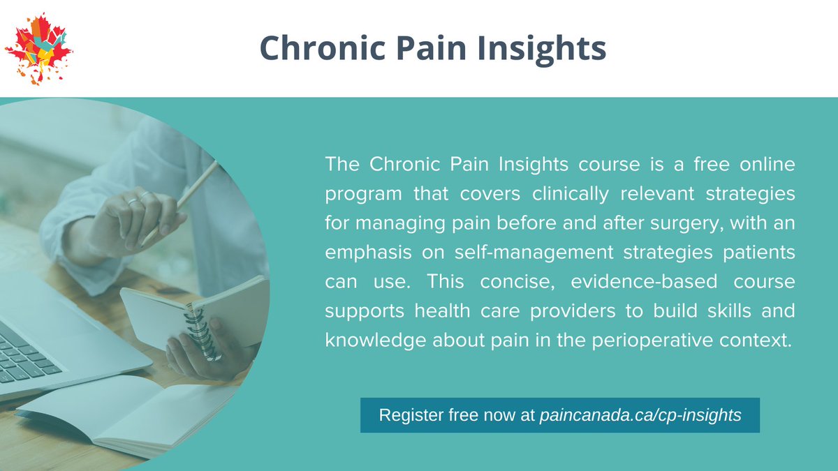 Pain Canada's Chronic Pain Insights is a free online course that supports health care providers to build skills and knowledge about pain in the perioperative context.

➡️Begin the course today at paincanada.ca/course/cp-insi…

#PainCanada #PainManagement #ChronicPain