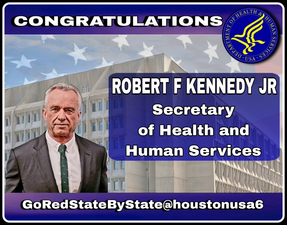 Congratulations Robert F Kennedy JR on your confirmation as Secretary of Health and Human Services with a vote of 52-48
#GoRedStateByState