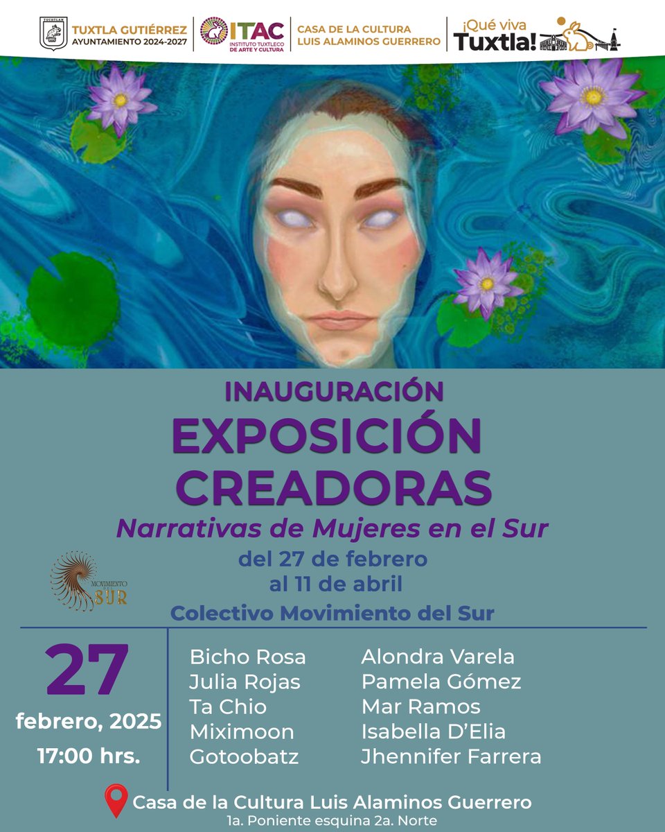 ITACTuxtlaGtz's tweet image. Asista a la inauguración de la exposición CREADORAS: Narrativas Visuales de Mujeres en el Sur.

📍Casa de la Cultura Luis Alaminos Guerrero.

⏰ 17:00 hrs. 

#ViveTuCultura #ITAC #SomosITAC