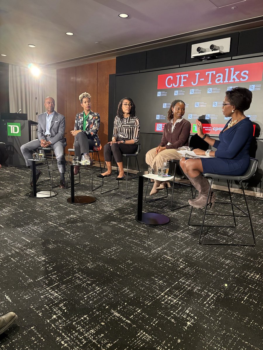 Great evening ⁦<a href="/cjffjc/">CJF-FJC</a>⁩ JTalk on Black Voices in Canadian Journalism, important insights from thoughtful panelists. “If you’re Black, you’re a pioneer in this industry” said Wendy-Ann Clarke, reporter at Investigative Journalism Bureau &amp; CJF Black Journalism Fellow
