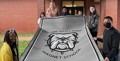Thanks to our Partner in Education, Carpets For Kids for customizing entrance rugs for five of our schools across the county.  Yesterday excited students and staff at Fairfax, LaFayette HS, Shawmut, W.F. Burns Middle &amp; Eastside-J.P. Powell Magnet School displayed their new rugs.