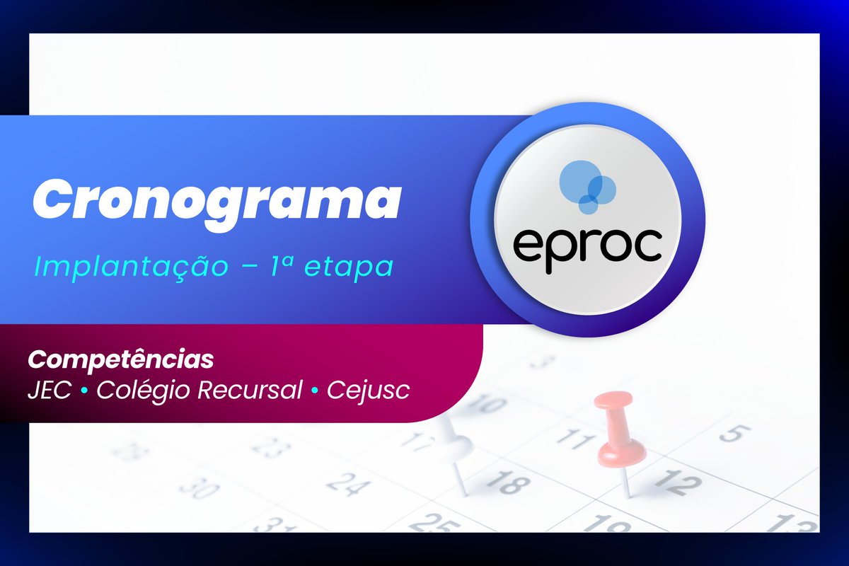 TJSPoficial's tweet photo. TJSP divulga cronograma de implementação do eproc nas competências do JEC, Colégio Recursal e Cejusc: https://t.co/hrD6eum6YQ #eproc #Cronograma #PrimeirasCompetências #JEC #ColégioRecursal #Cejusc #Implantação #TJSPPorPessoas #TJSPParaPessoas #RedesSociais #MídiasSociais https://t.co/McqkkxSkE0